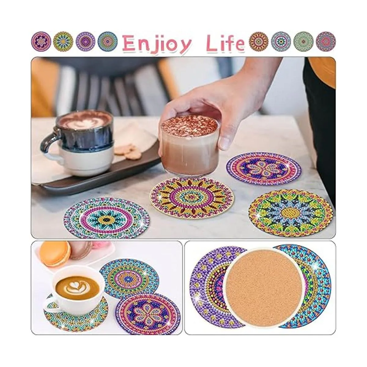 Kit de posavasos de pintura de diamantes 8 piezas de_7