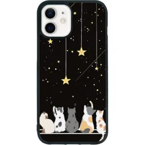 Funda negra para iPhone 1212pro con diseño de gato lindo_1