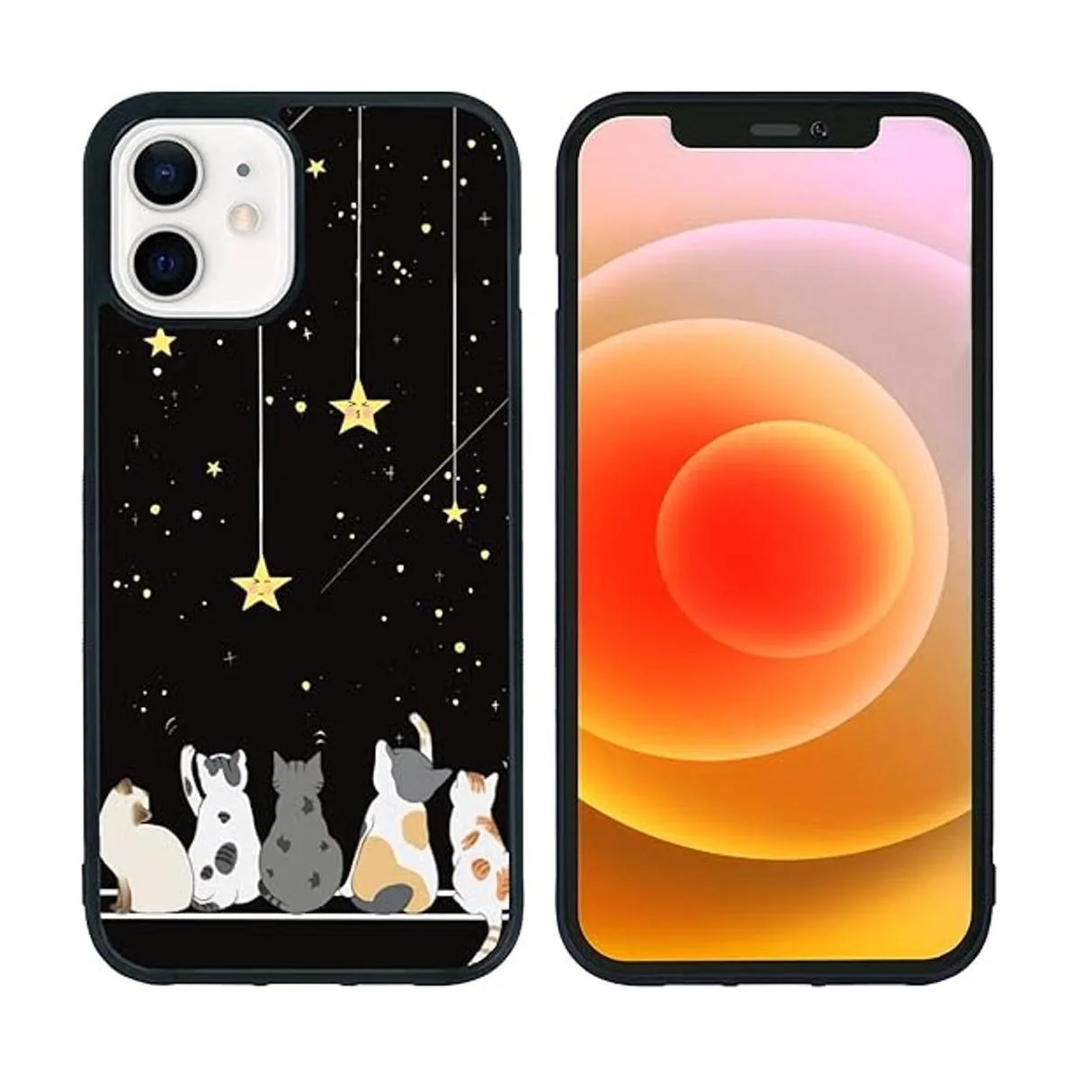 Funda negra para iPhone 1212pro con diseño de gato lindo_2