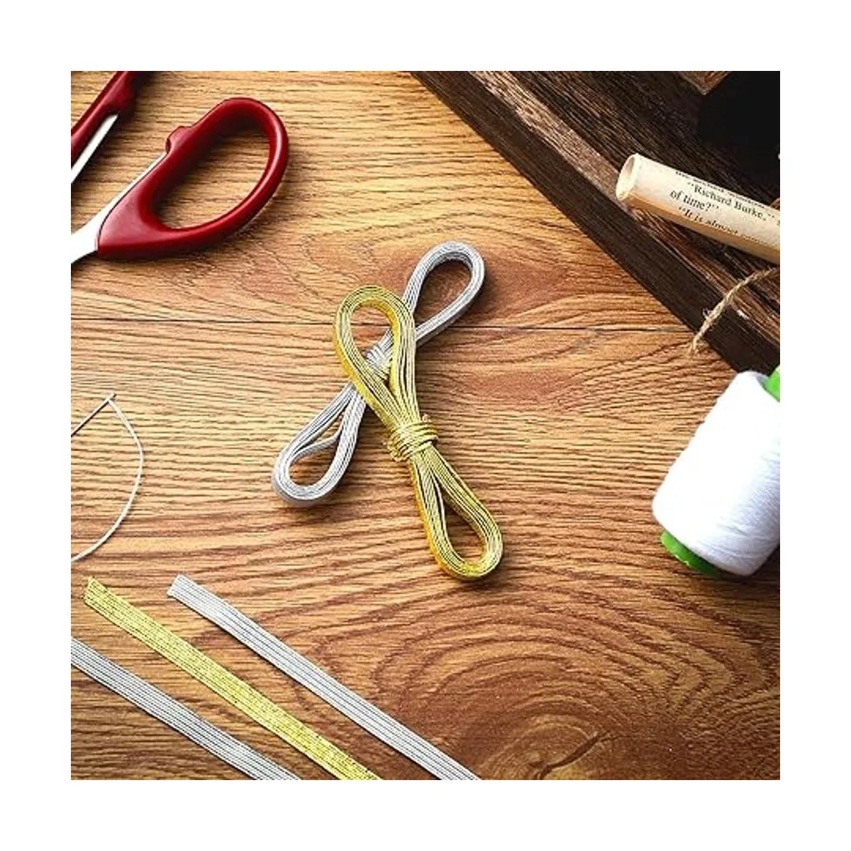 WILLBOND 2 rollos de bandas elásticas plateadas y doradas_7