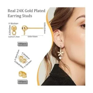 Beebeecraft 100 aretes chapados en oro de 24 quilates_2