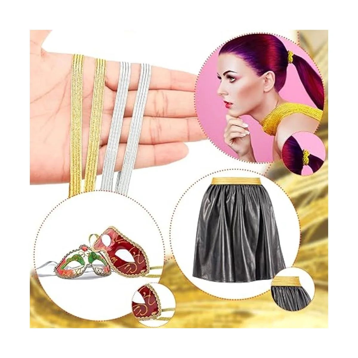 WILLBOND 2 rollos de bandas elásticas plateadas y doradas_5