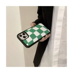 Funda para teléfono de tablero de ajedrez verde y blanco_4