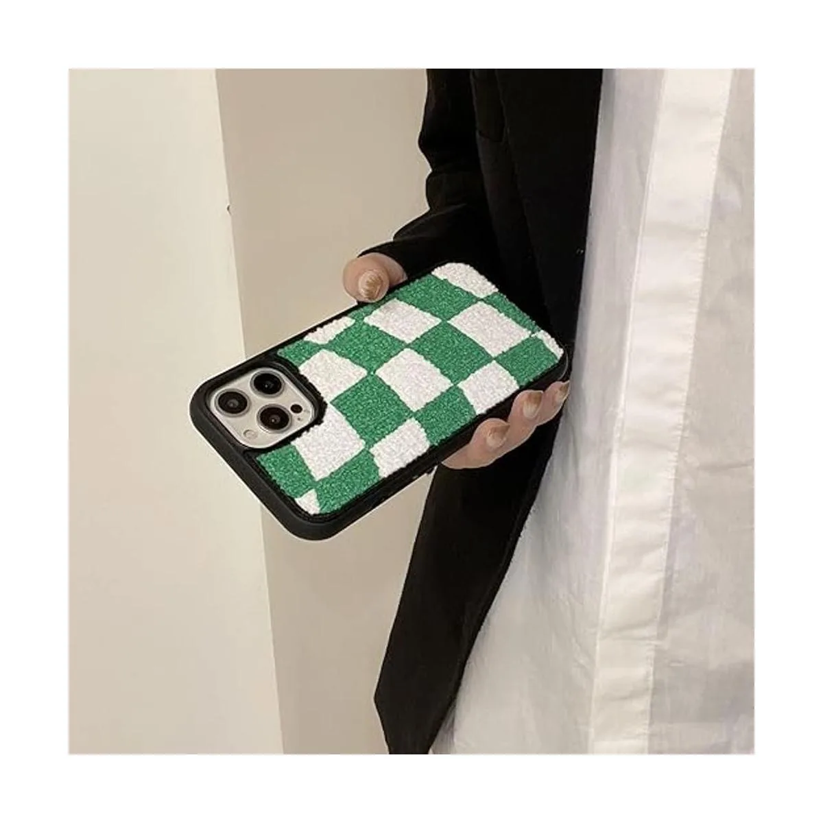 Funda para teléfono de tablero de ajedrez verde y blanco_4