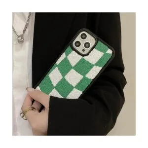 Funda para teléfono de tablero de ajedrez verde y blanco_5