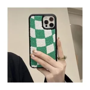 Funda para teléfono de tablero de ajedrez verde y blanco_2