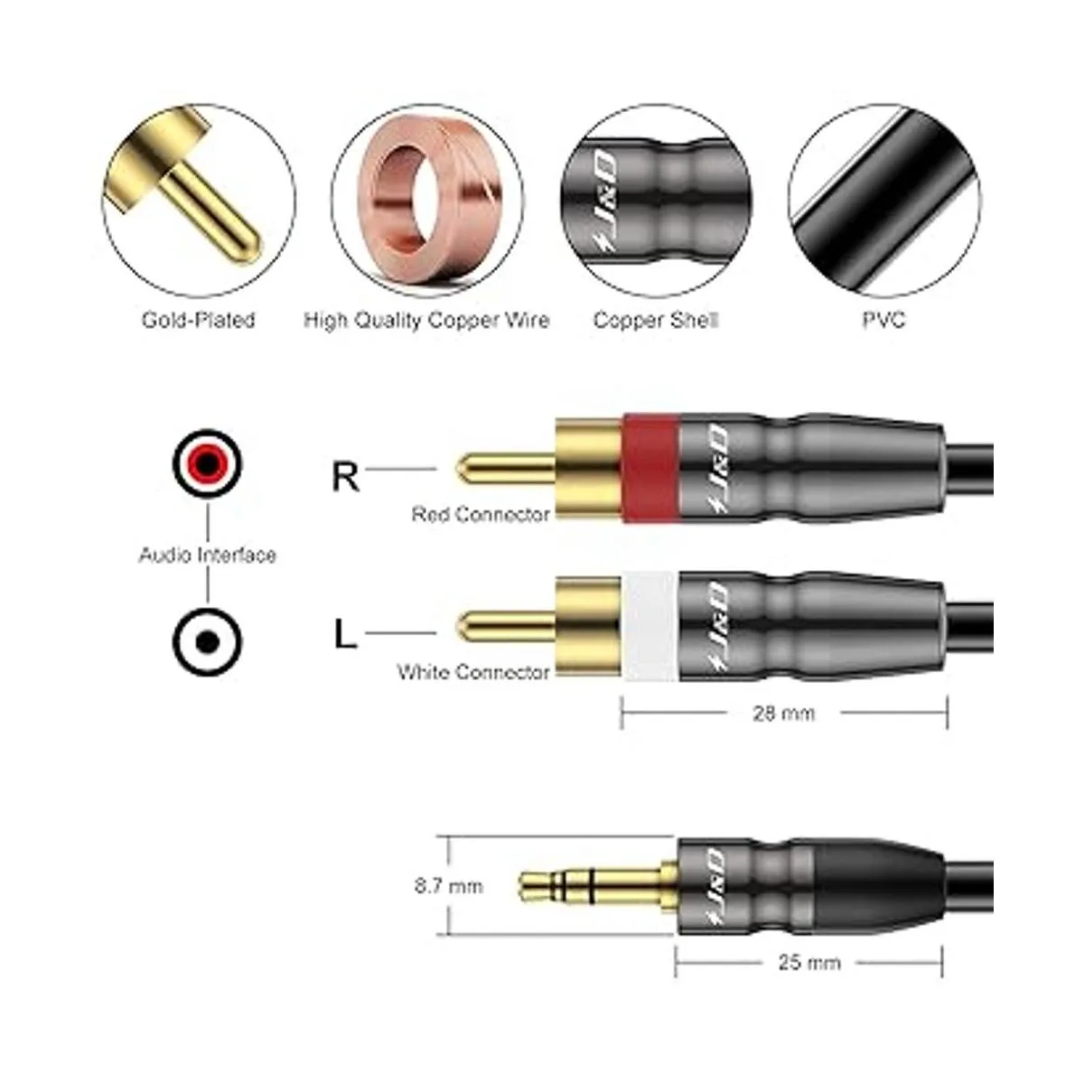 JD Cable de audio estéreo RCA macho dual de 0.138 in a_2