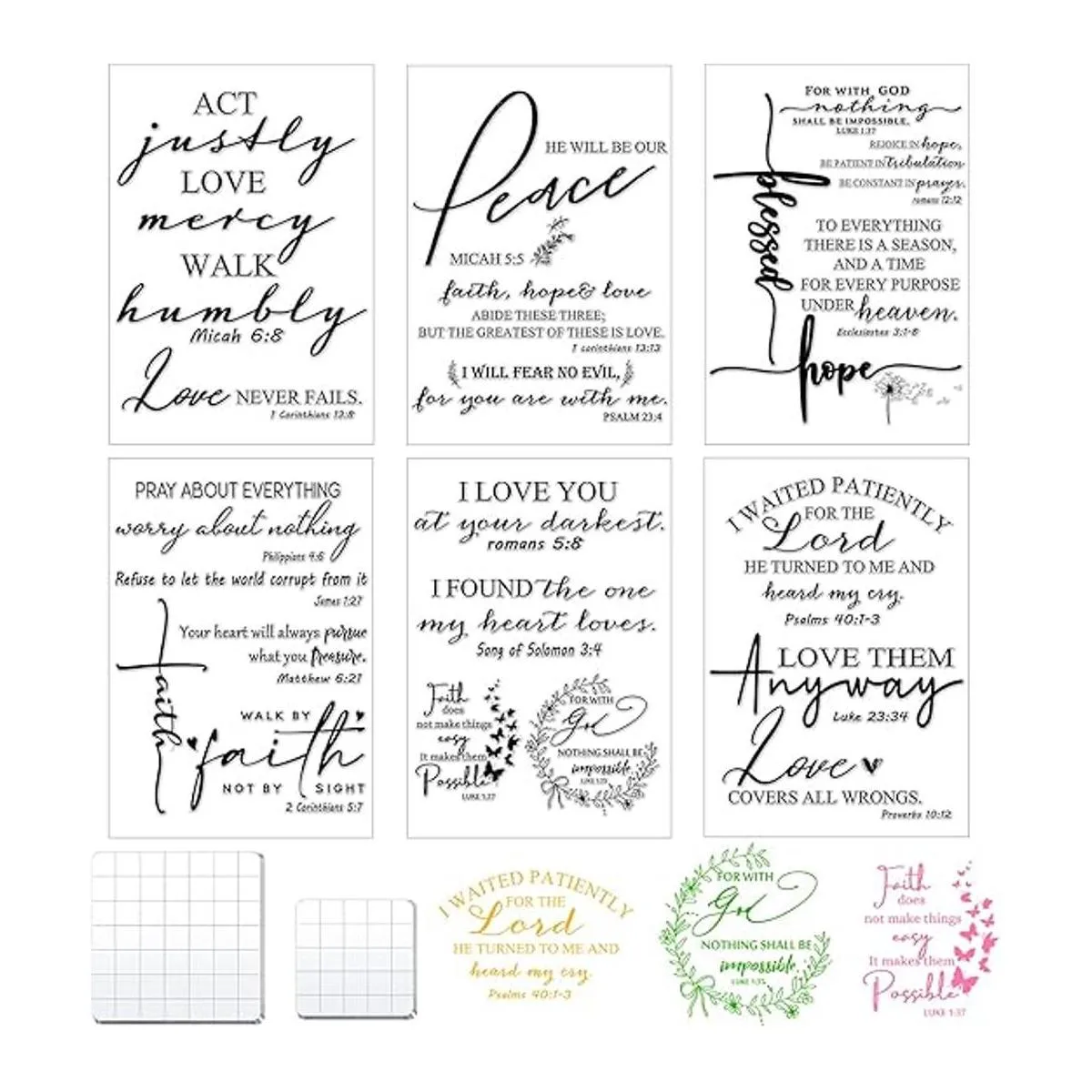 Juego de 8 sellos de goma transparente con versículos de_1