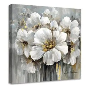 Arte de pared en lienzo de flores blancas decoración_1