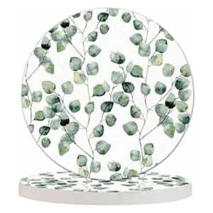 Pznen Juego de posavasos de hoja redonda de eucalipto para_1