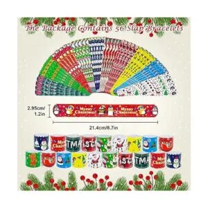 JUNEBRUSHS Paquete de 56 pulseras de bofetada de Navidad_2