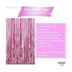 Cortina de flecos de papel de aluminio color rosa_4