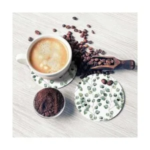 Pznen Juego de posavasos de hoja redonda de eucalipto para_5