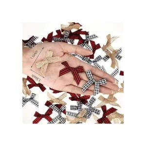 60 piezas de lazos de arpillera a cuadros de Navidad_2