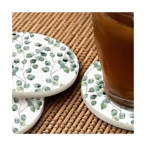 Pznen Juego de posavasos de hoja redonda de eucalipto para_6