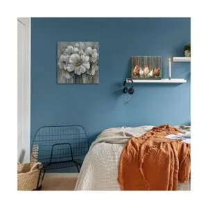 Arte de pared en lienzo de flores blancas decoración_3