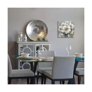 Arte de pared en lienzo de flores blancas decoración_2