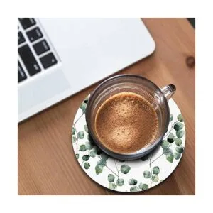 Pznen Juego de posavasos de hoja redonda de eucalipto para_4