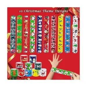 JUNEBRUSHS Paquete de 56 pulseras de bofetada de Navidad_3