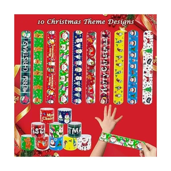JUNEBRUSHS Paquete de 56 pulseras de bofetada de Navidad_3