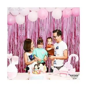 Cortina de flecos de papel de aluminio color rosa_2