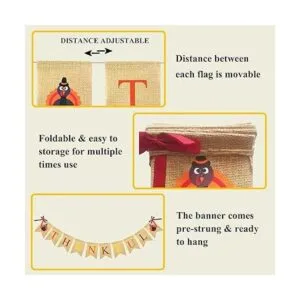 FAKTEEN Banner de arpillera agradecida con pavo vintage_3