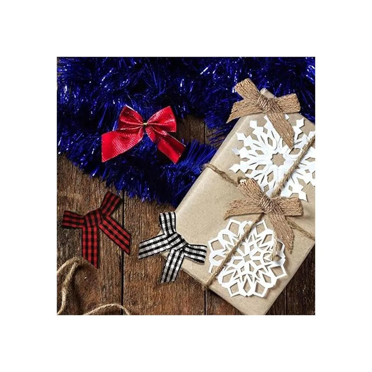 60 piezas de lazos de arpillera a cuadros de Navidad_5