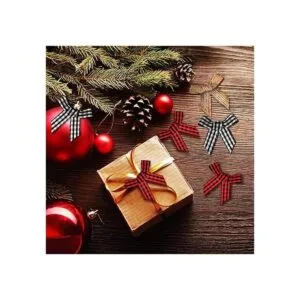 60 piezas de lazos de arpillera a cuadros de Navidad_4