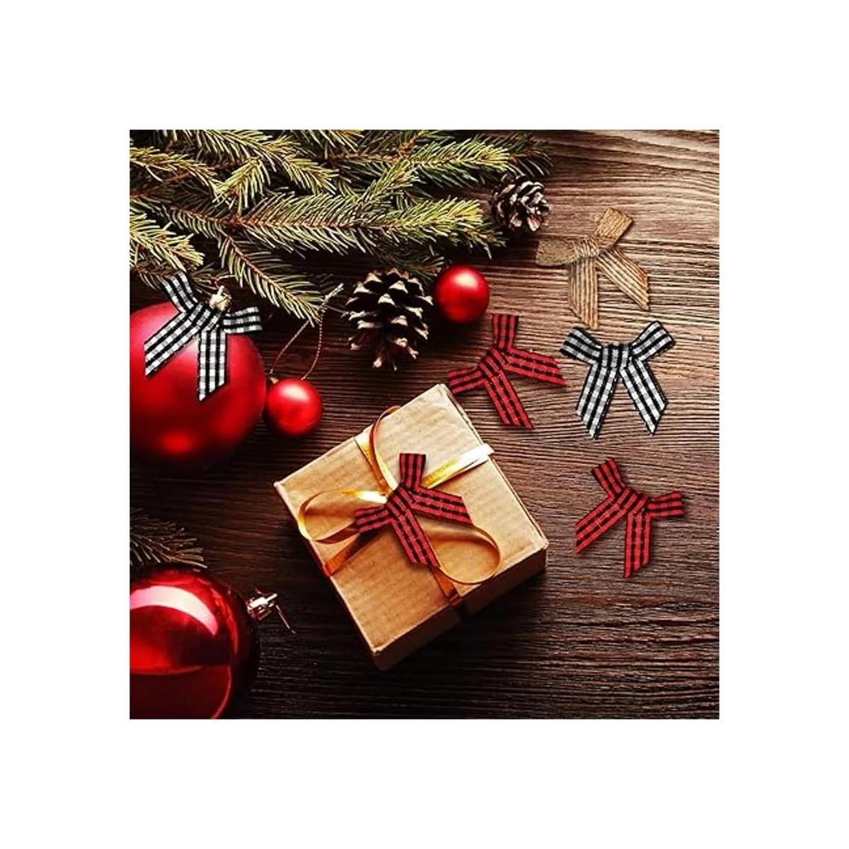 60 piezas de lazos de arpillera a cuadros de Navidad_4