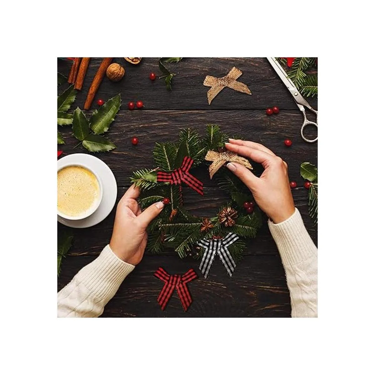 60 piezas de lazos de arpillera a cuadros de Navidad_7