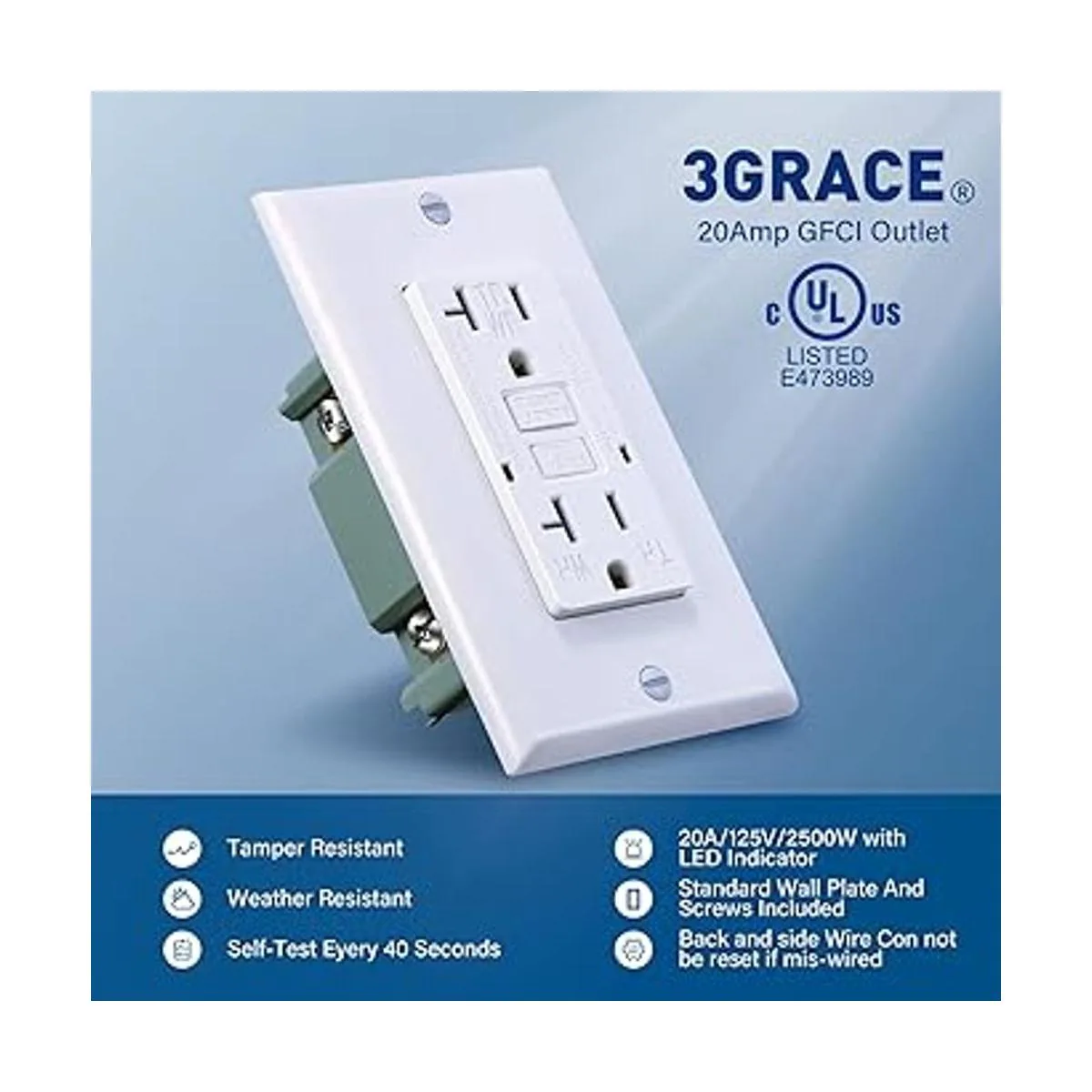 3GRACE Toma de corriente GFCI de 20 amperios resistente a_2