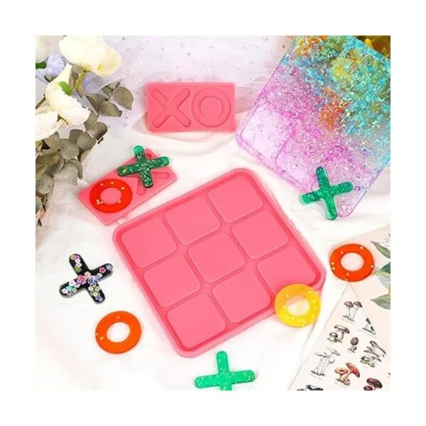 Molde de resina Tic Tac Toe con 4 moldes de ajedrez_5
