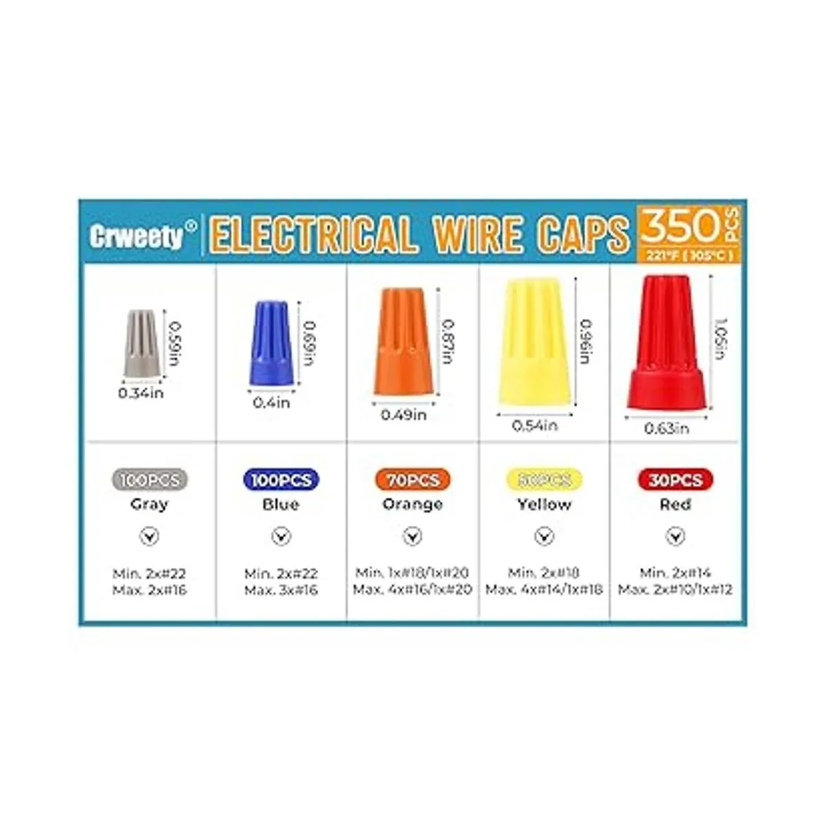 Kit de 350 conectores de alambre eléctrico tuercas de_2