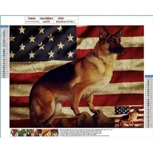 Kit de pintura de diamantes de pastor alemán con bandera_1