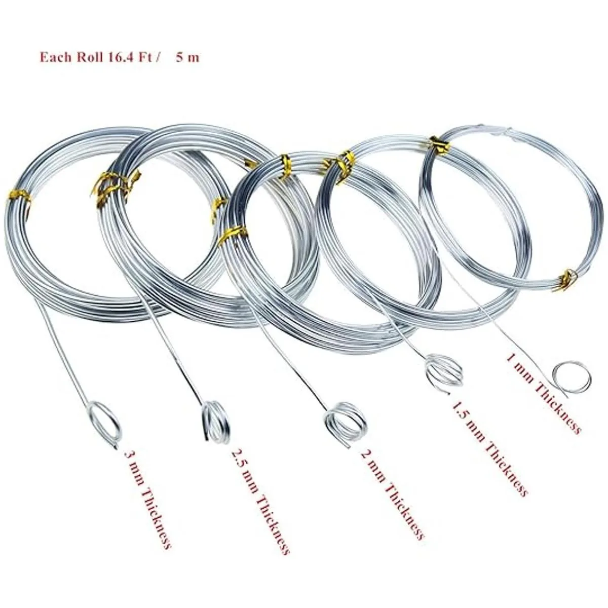 Alambre de aluminio plateado 5 tamaños surtidos 0.039_2