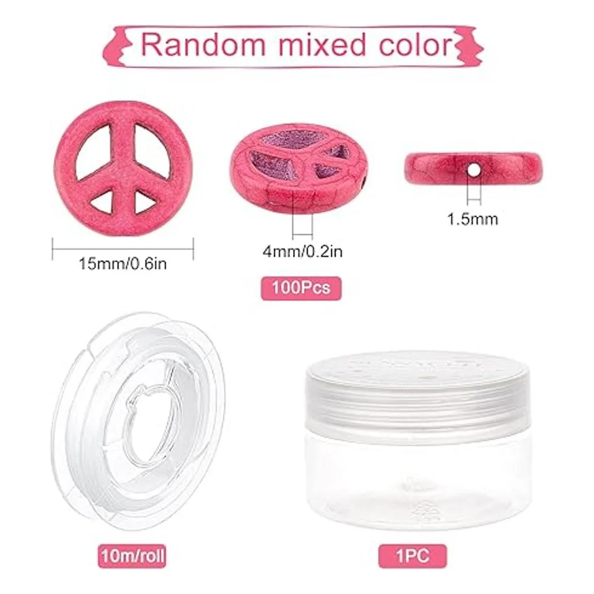 SUNNYCLUE 1 caja de 100 cuentas de signo de la paz a_2