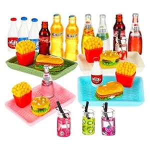 Juego de 28 piezas de comida rápida para casa de muñecas_1