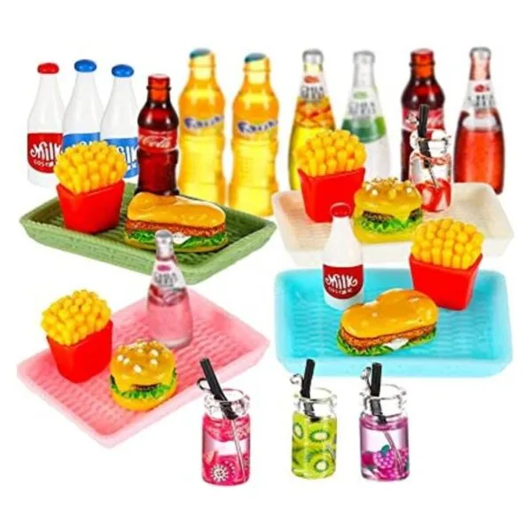 Juego de 28 piezas de comida rápida para casa de muñecas_1
