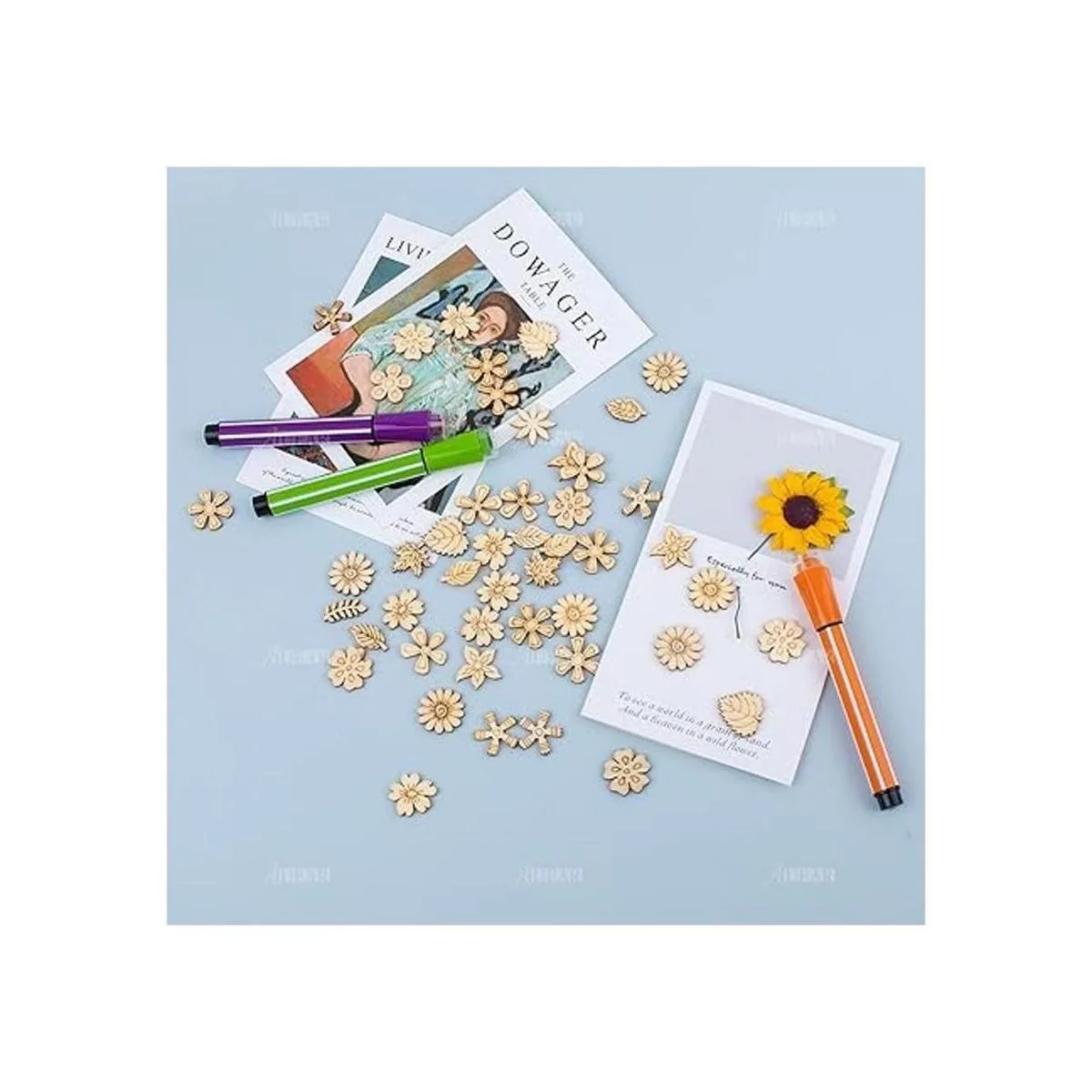 AUEAR Paquete de 300 hojas de flores mixtas de madera_5