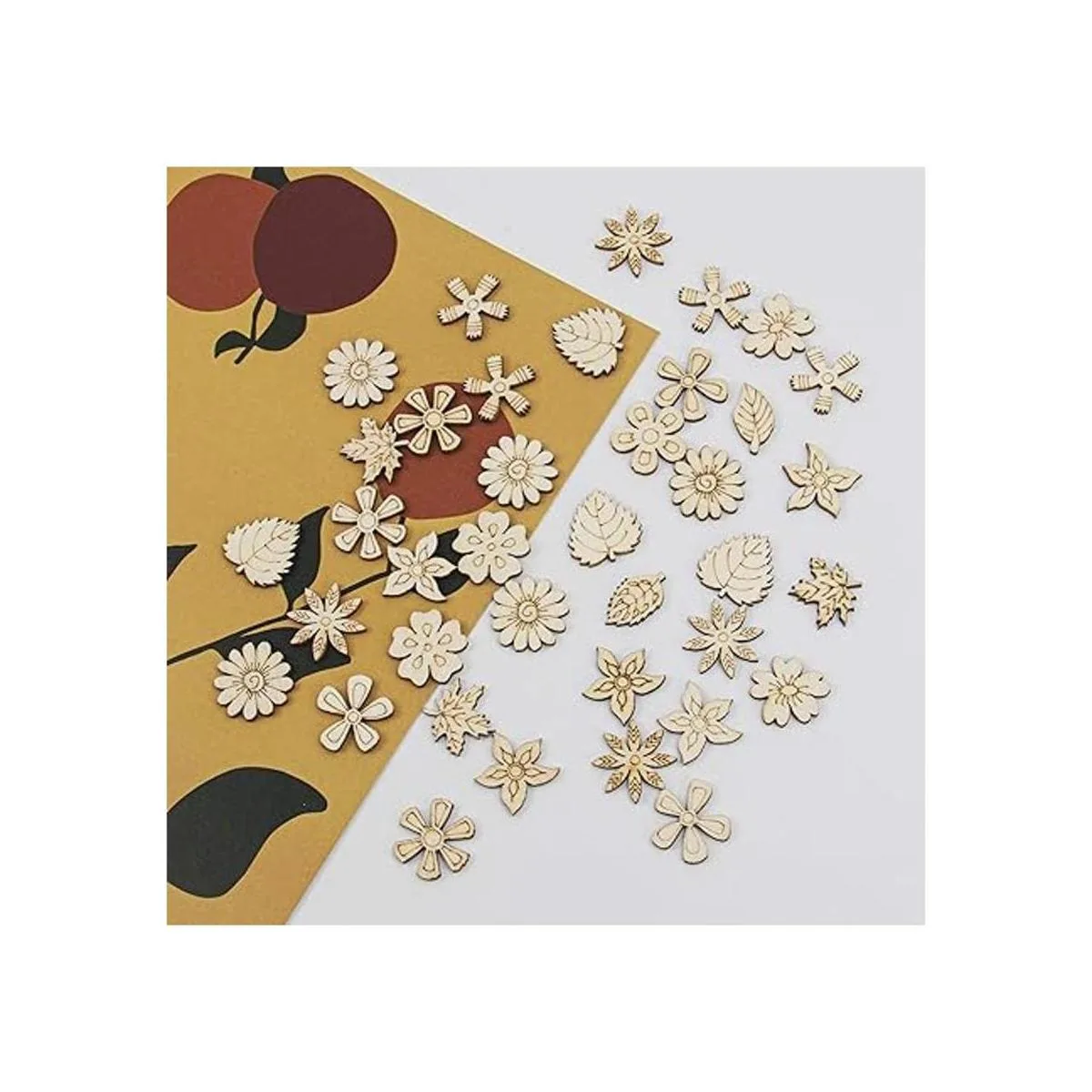 AUEAR Paquete de 300 hojas de flores mixtas de madera_6