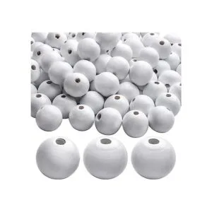 Aylifu Cuentas de madera blancas 100 cuentas de madera_1