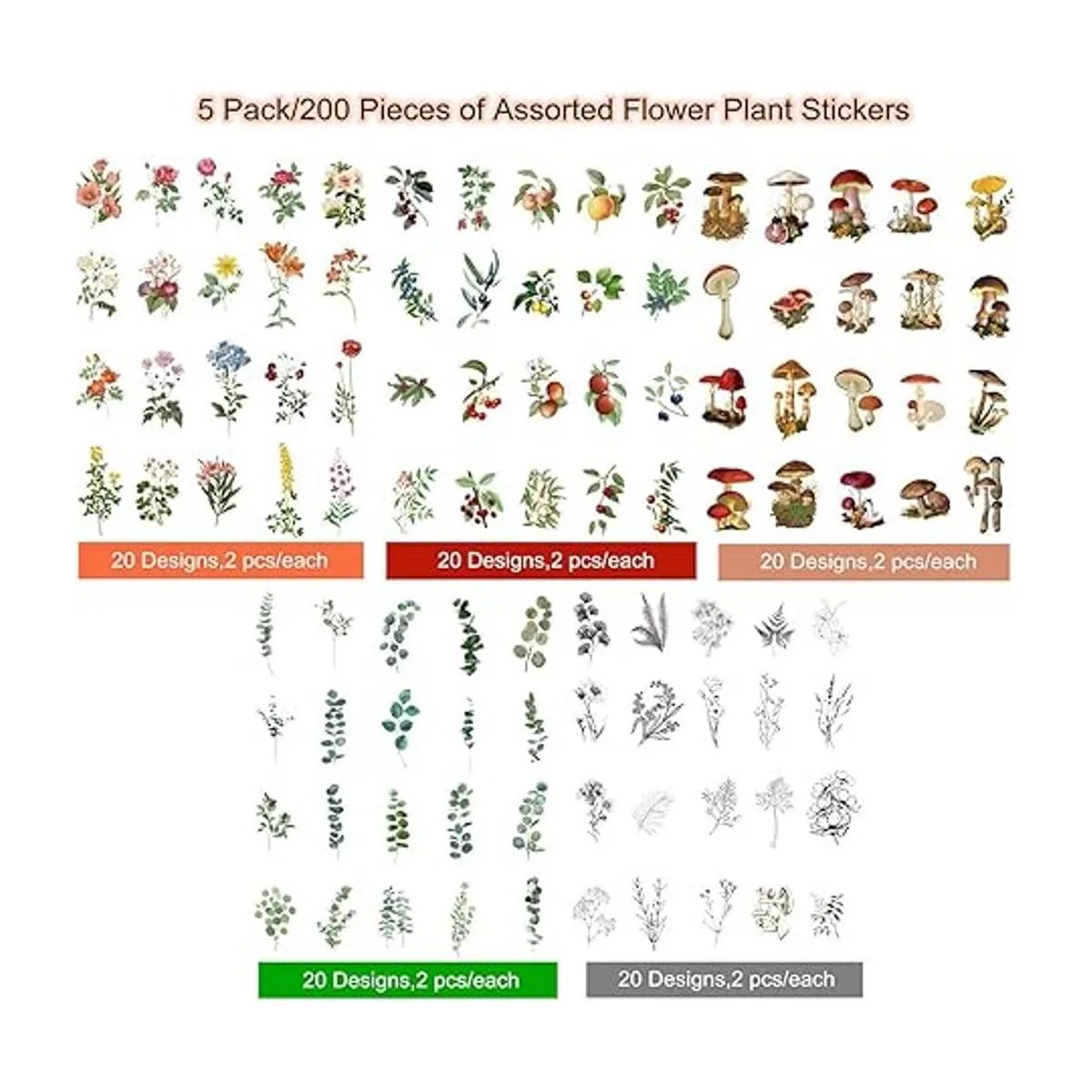 Juego de 200 calcomanías de plantas de eucalipto de_2