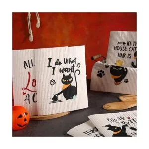 6 paños de cocina suecos divertidos para gatos negros_7