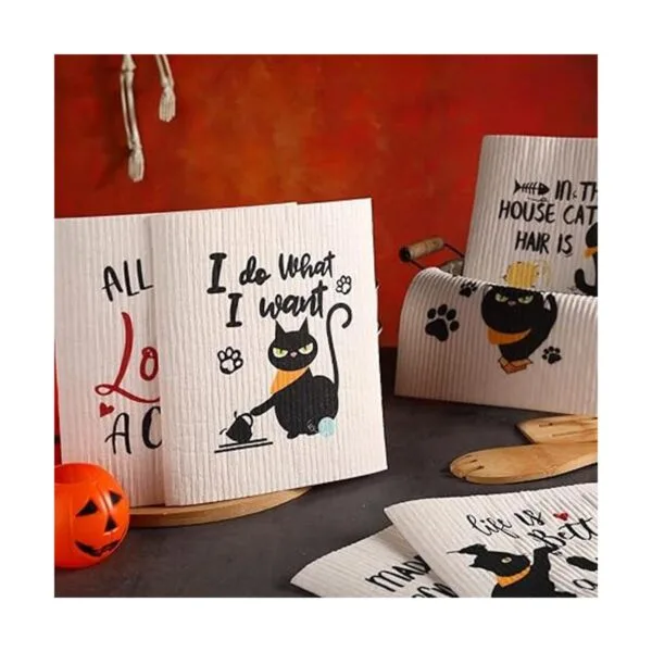 6 paños de cocina suecos divertidos para gatos negros_7