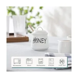 HAOTOP Tarro de miel de porcelana con tapa y salsa de miel_3