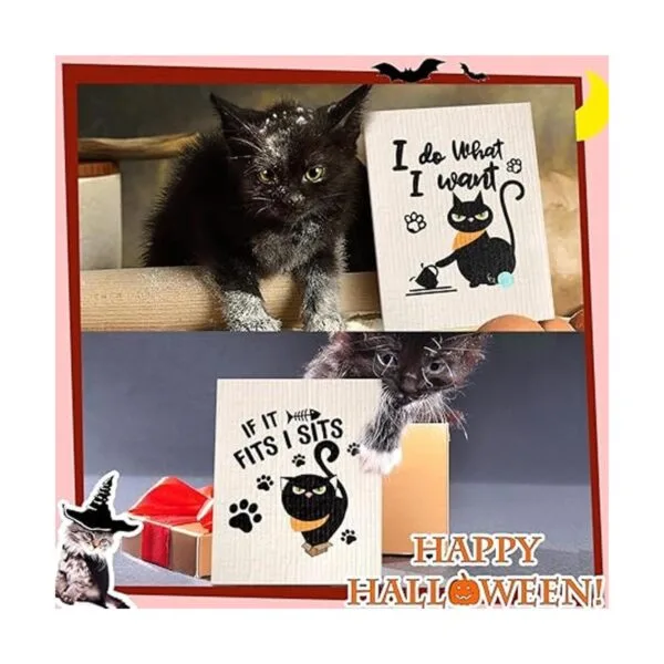 6 paños de cocina suecos divertidos para gatos negros_5