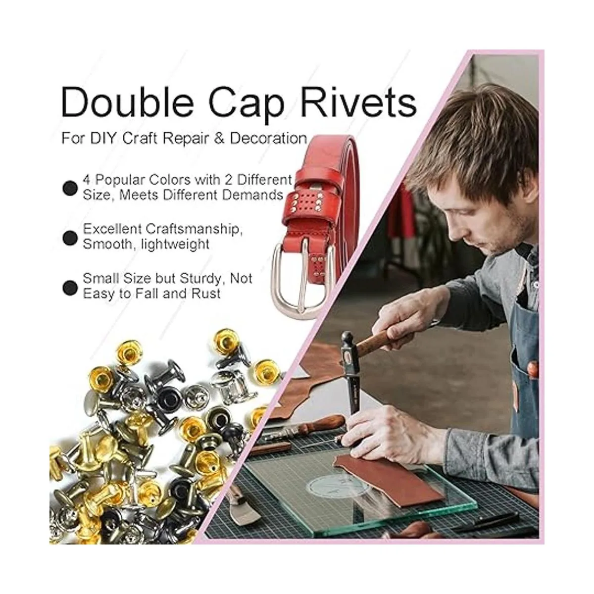 Juego de 400 remaches de cuero de doble tapa de 0.236 in y_3