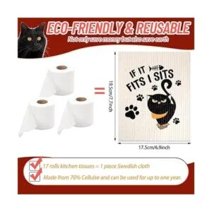 6 paños de cocina suecos divertidos para gatos negros_2
