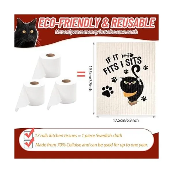 6 paños de cocina suecos divertidos para gatos negros_2