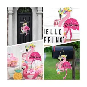 Letrero de bienvenida de flamenco de madera para puerta_7